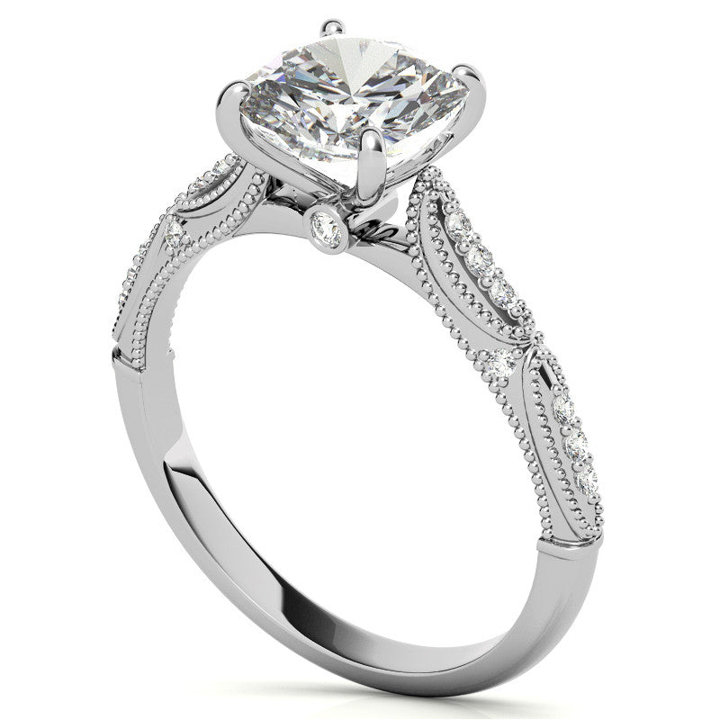 Cushion Moissanite Scalloped Engagement Ring with Milgrain