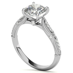 Cushion Moissanite Scalloped Engagement Ring with Milgrain