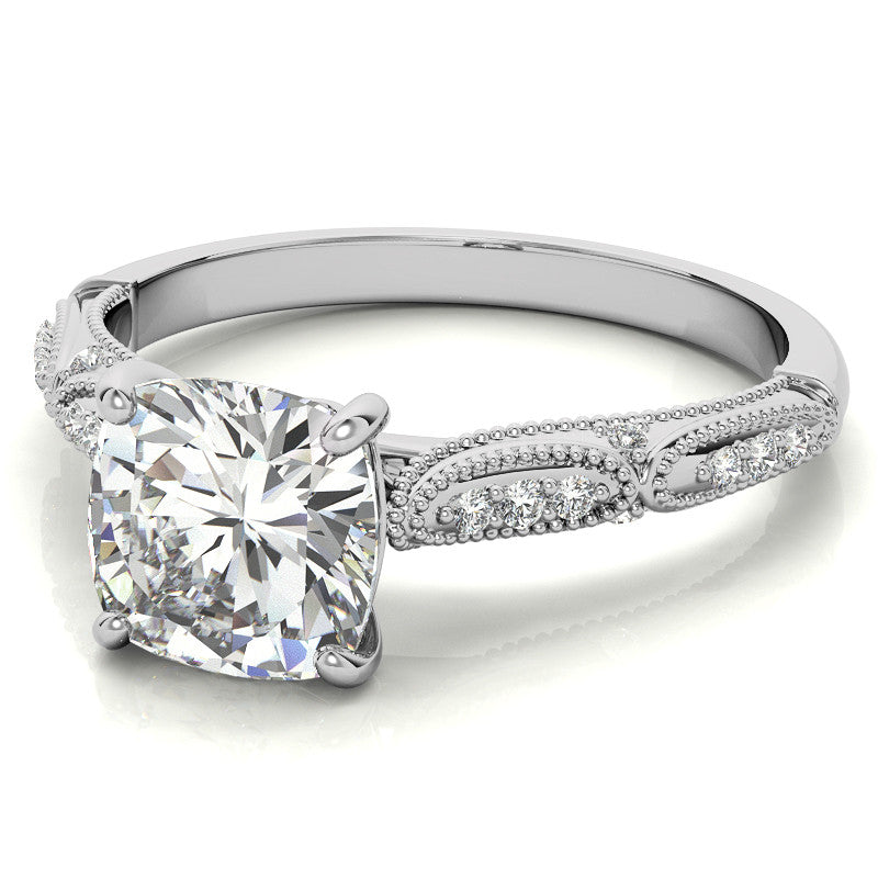 Cushion Moissanite Scalloped Engagement Ring with Milgrain