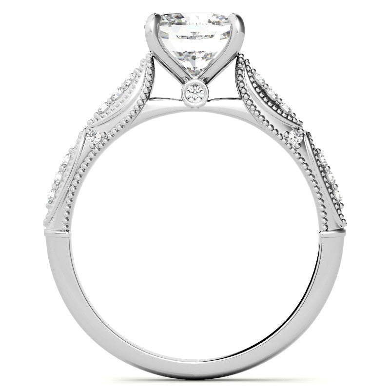 Cushion Moissanite Scalloped Engagement Ring with Milgrain