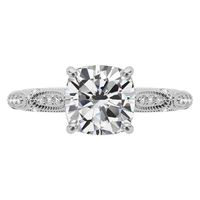 Cushion Moissanite Scalloped Engagement Ring with Milgrain