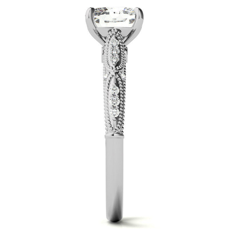 Cushion Moissanite Scalloped Engagement Ring with Milgrain