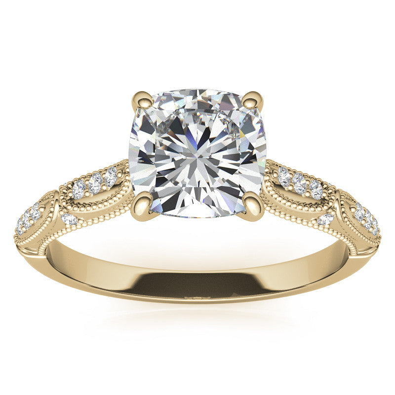 Cushion Moissanite Scalloped Engagement Ring with Milgrain