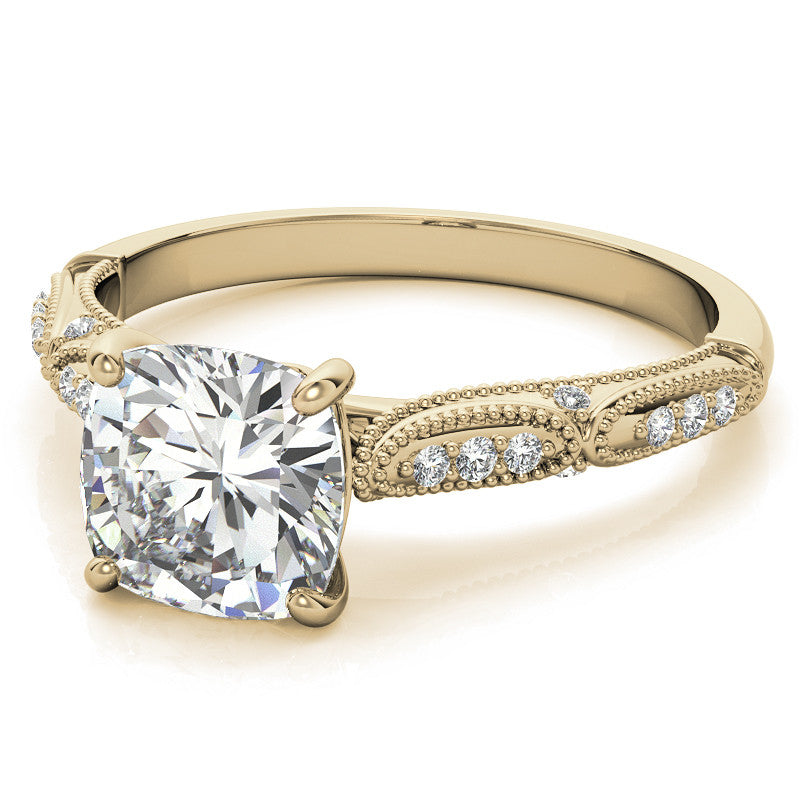 Cushion Moissanite Scalloped Engagement Ring with Milgrain