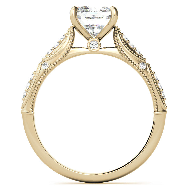 Cushion Moissanite Scalloped Engagement Ring with Milgrain