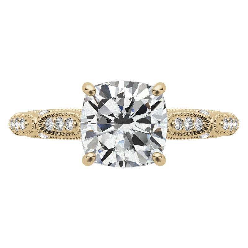 Cushion Moissanite Scalloped Engagement Ring with Milgrain