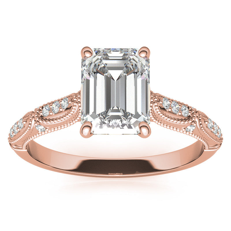 Emerald / Radiant Cathedral Milgrain Engagement Ring