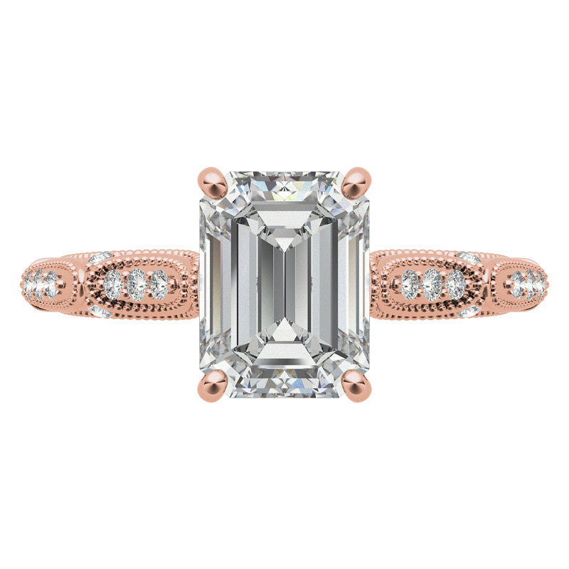 Emerald / Radiant Cathedral Milgrain Engagement Ring