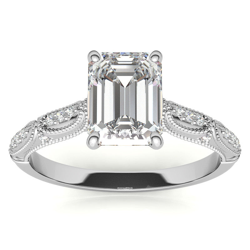 Emerald / Radiant Cathedral Milgrain Engagement Ring