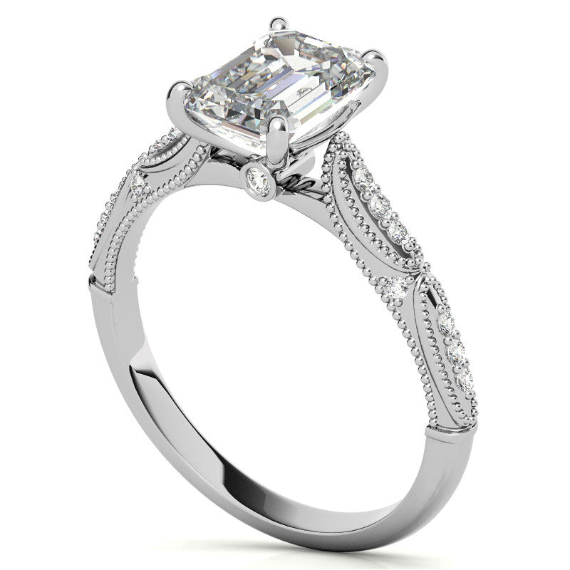 Emerald / Radiant Cathedral Milgrain Engagement Ring