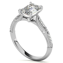 Emerald / Radiant Cathedral Milgrain Engagement Ring