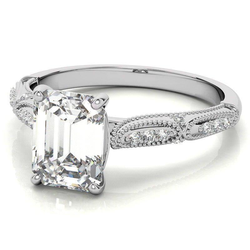 Emerald / Radiant Cathedral Milgrain Engagement Ring