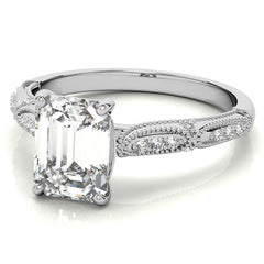 Emerald / Radiant Cathedral Milgrain Engagement Ring