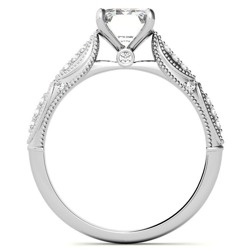 Emerald / Radiant Cathedral Milgrain Engagement Ring