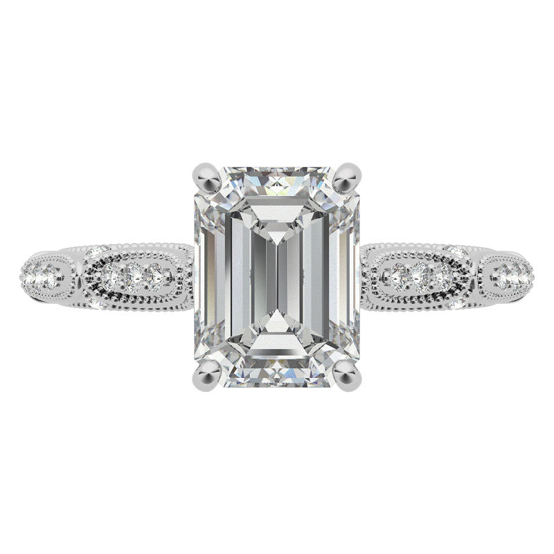 Emerald / Radiant Cathedral Milgrain Engagement Ring
