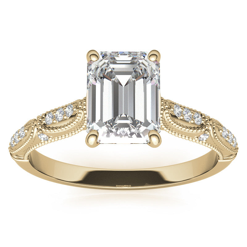 Emerald / Radiant Cathedral Milgrain Engagement Ring