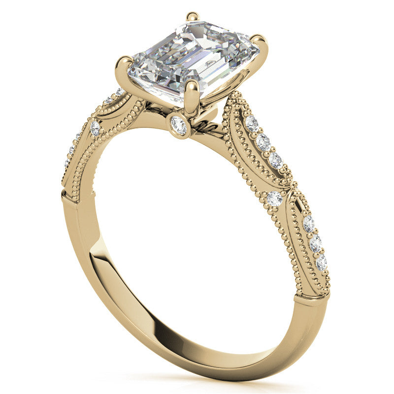 Emerald / Radiant Cathedral Milgrain Engagement Ring