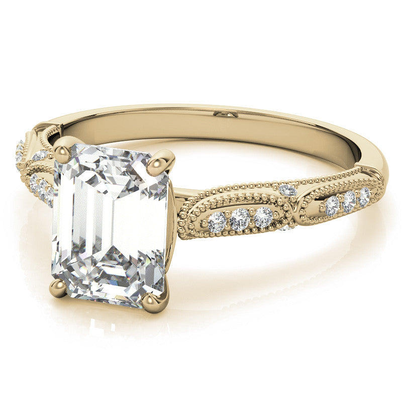 Emerald / Radiant Cathedral Milgrain Engagement Ring