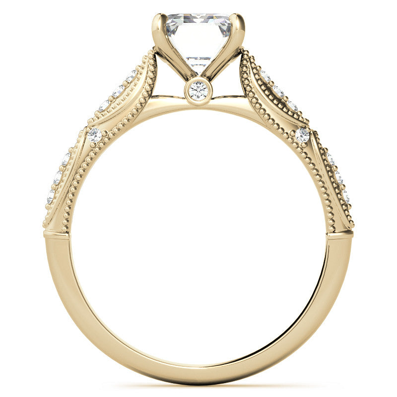 Emerald / Radiant Cathedral Milgrain Engagement Ring