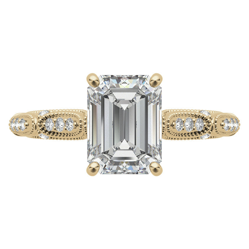 Emerald / Radiant Cathedral Milgrain Engagement Ring