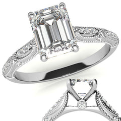 Emerald / Radiant Cathedral Milgrain Engagement Ring