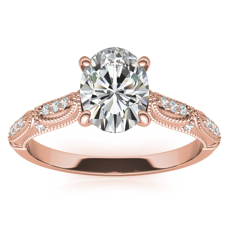 Oval Moissanite Scalloped Engagement Ring with Milgrain