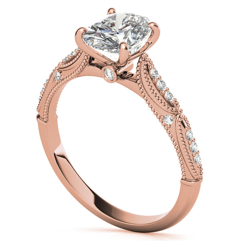 Oval Moissanite Scalloped Engagement Ring with Milgrain
