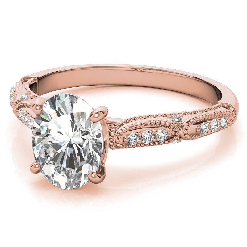 Oval Moissanite Scalloped Engagement Ring with Milgrain