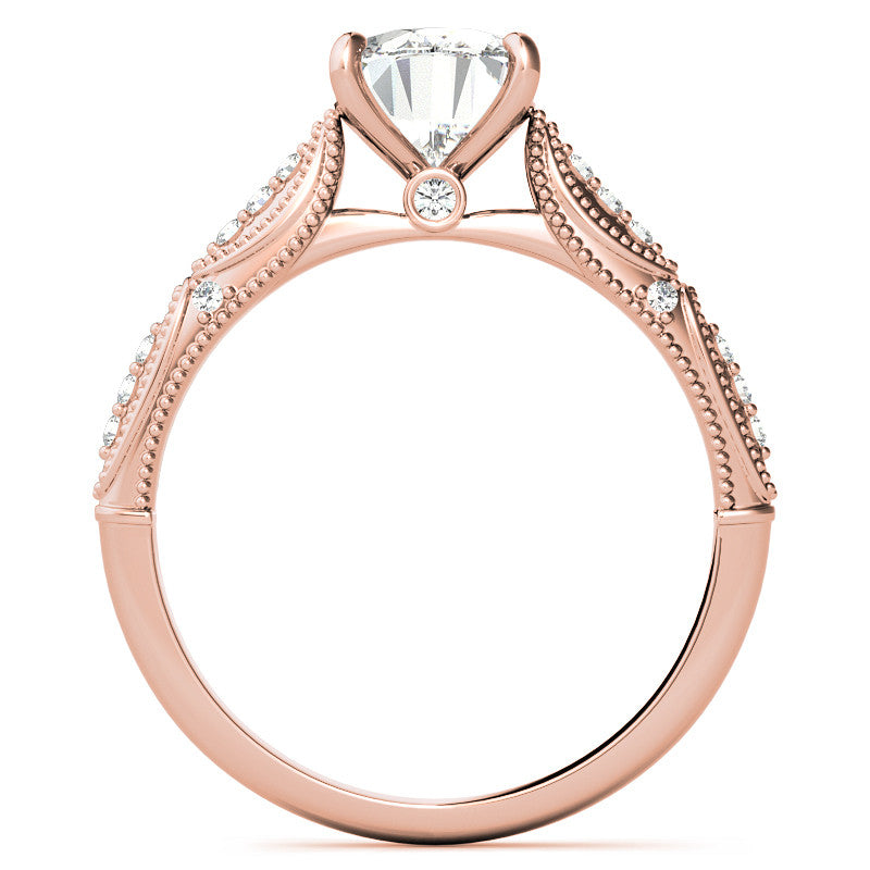 Oval Moissanite Scalloped Engagement Ring with Milgrain
