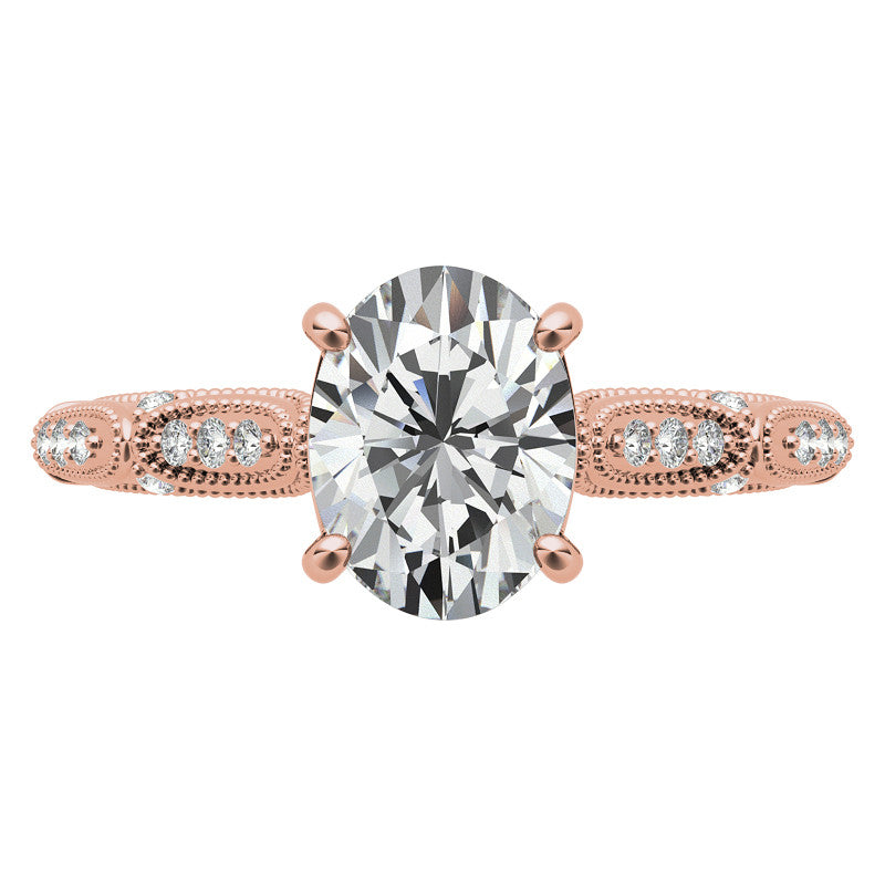 Oval Moissanite Scalloped Engagement Ring with Milgrain