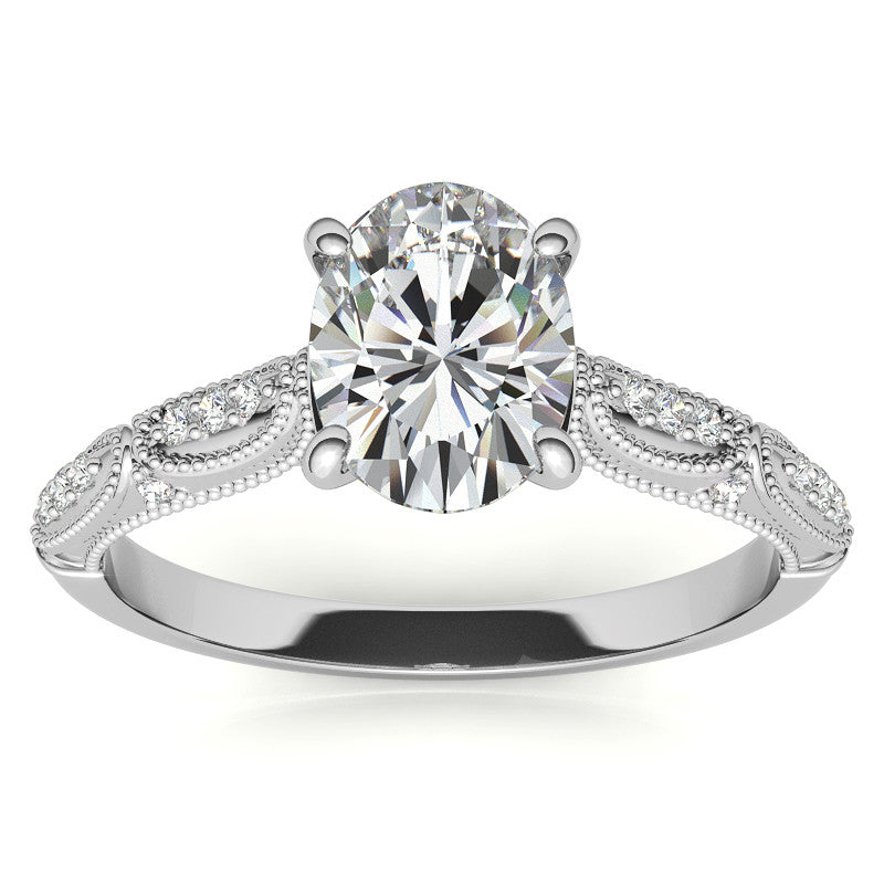 Oval Moissanite Scalloped Engagement Ring with Milgrain