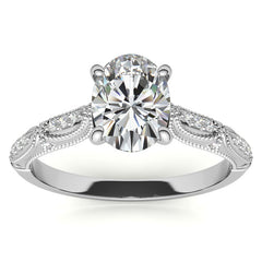Oval Moissanite Scalloped Engagement Ring with Milgrain