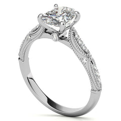 Oval Moissanite Scalloped Engagement Ring with Milgrain