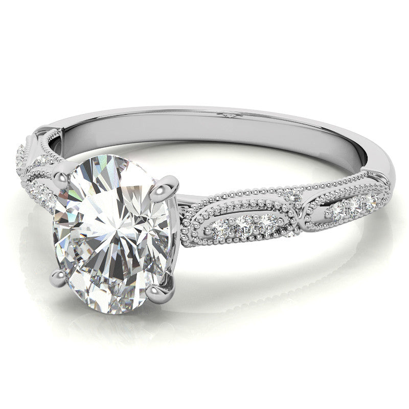 Oval Moissanite Scalloped Engagement Ring with Milgrain