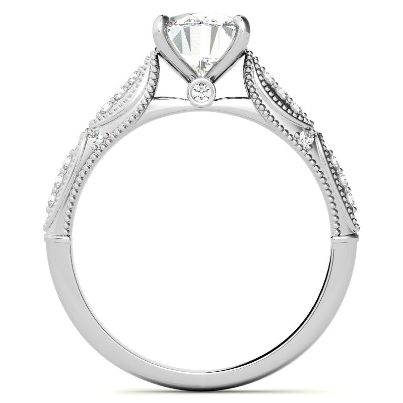 Oval Moissanite Scalloped Engagement Ring with Milgrain