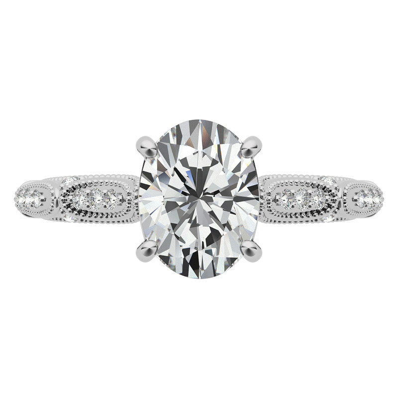 Oval Moissanite Scalloped Engagement Ring with Milgrain