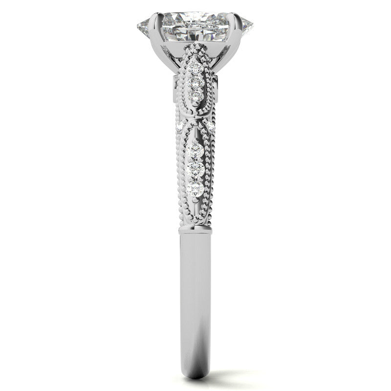 Oval Moissanite Scalloped Engagement Ring with Milgrain