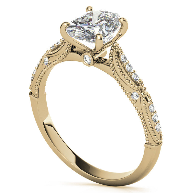 Oval Moissanite Scalloped Engagement Ring with Milgrain
