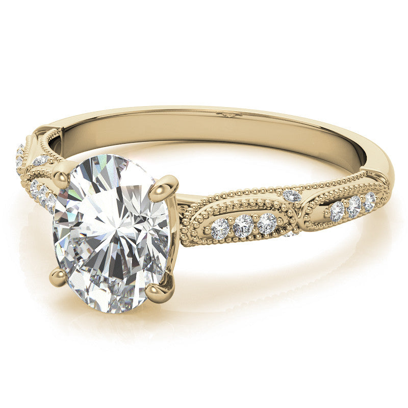 Oval Moissanite Scalloped Engagement Ring with Milgrain