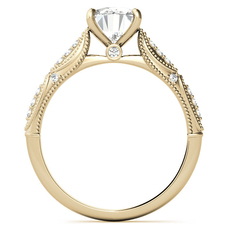 Oval Moissanite Scalloped Engagement Ring with Milgrain