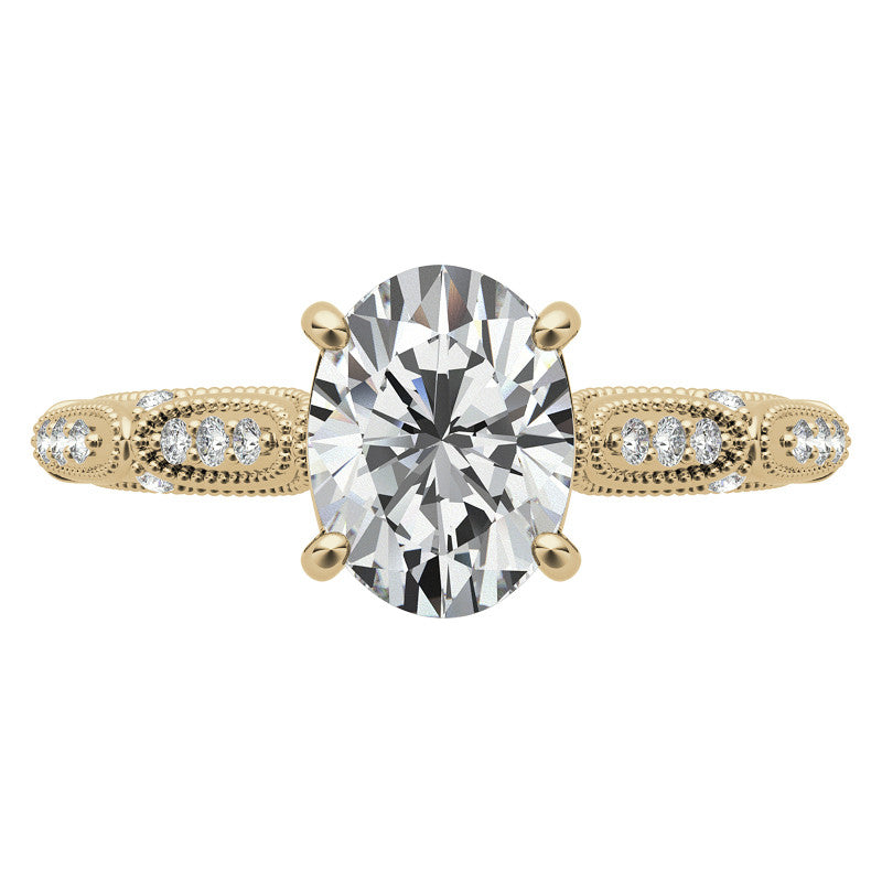 Oval Moissanite Scalloped Engagement Ring with Milgrain