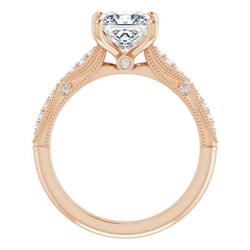 Princess Moissanite Scalloped Engagement Ring with Milgrain