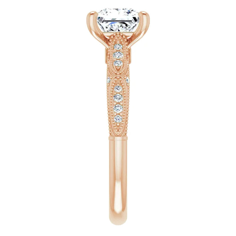 Princess Moissanite Scalloped Engagement Ring with Milgrain