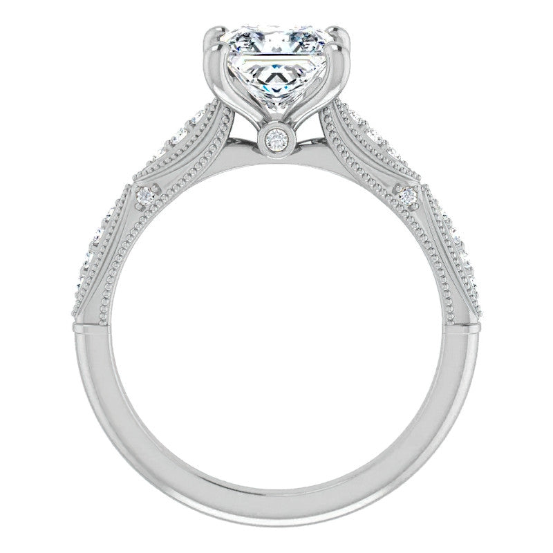 Princess Moissanite Scalloped Engagement Ring with Milgrain