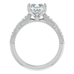 Princess Moissanite Scalloped Engagement Ring with Milgrain