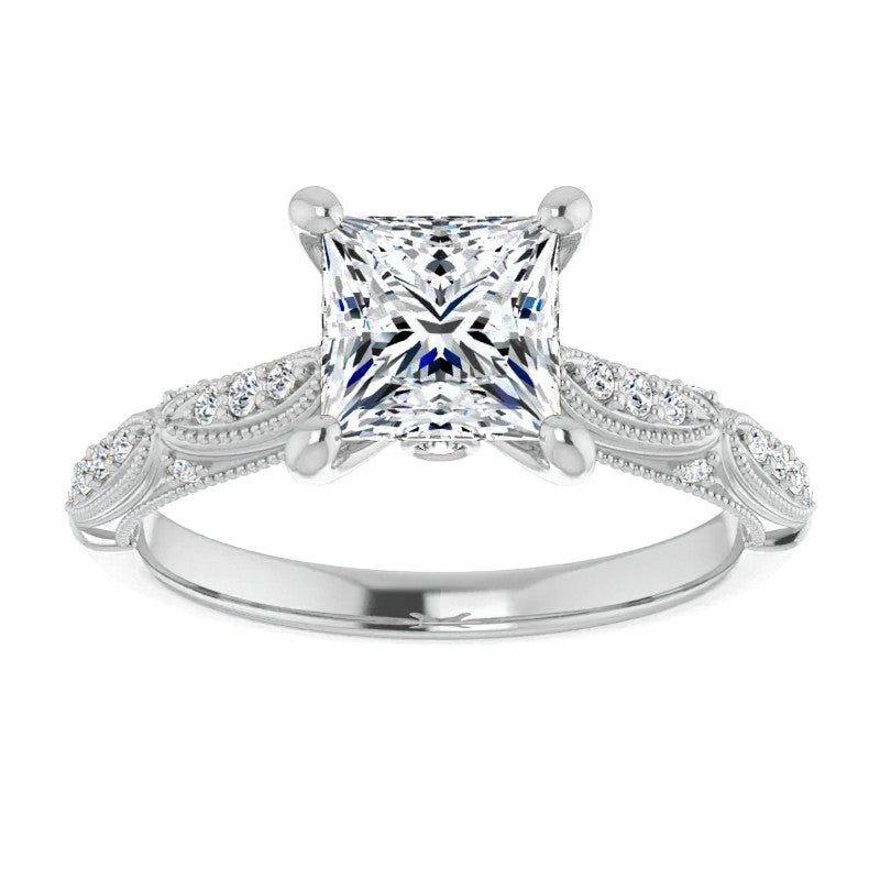 Princess Moissanite Scalloped Engagement Ring with Milgrain