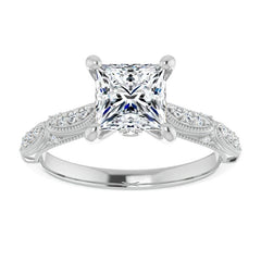 Princess Moissanite Scalloped Engagement Ring with Milgrain