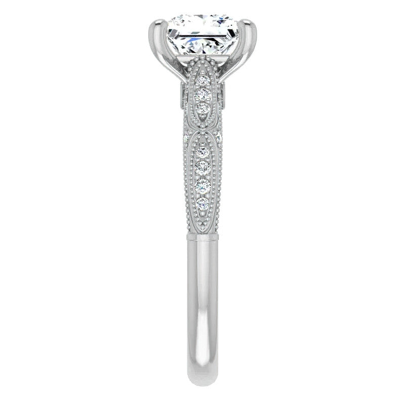 Princess Moissanite Scalloped Engagement Ring with Milgrain