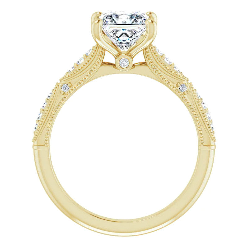 Princess Moissanite Scalloped Engagement Ring with Milgrain