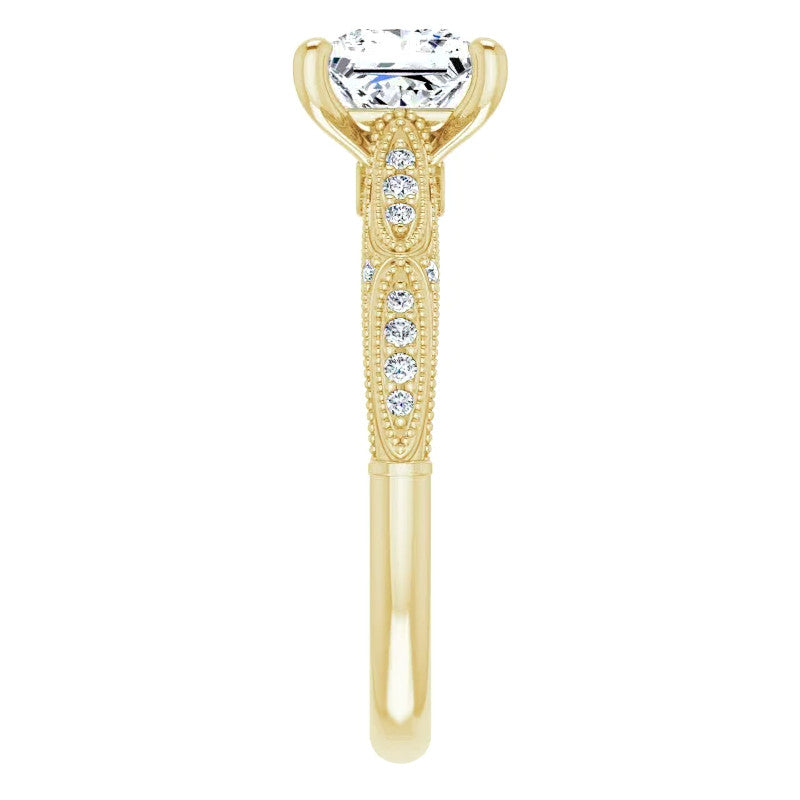 Princess Moissanite Scalloped Engagement Ring with Milgrain